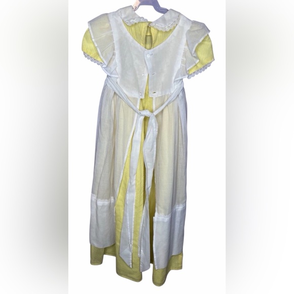 Vtg Girls Yellow White Dress w Sheer Overlay Lace Collar Cottagecore Handmade - Picture 4 of 7